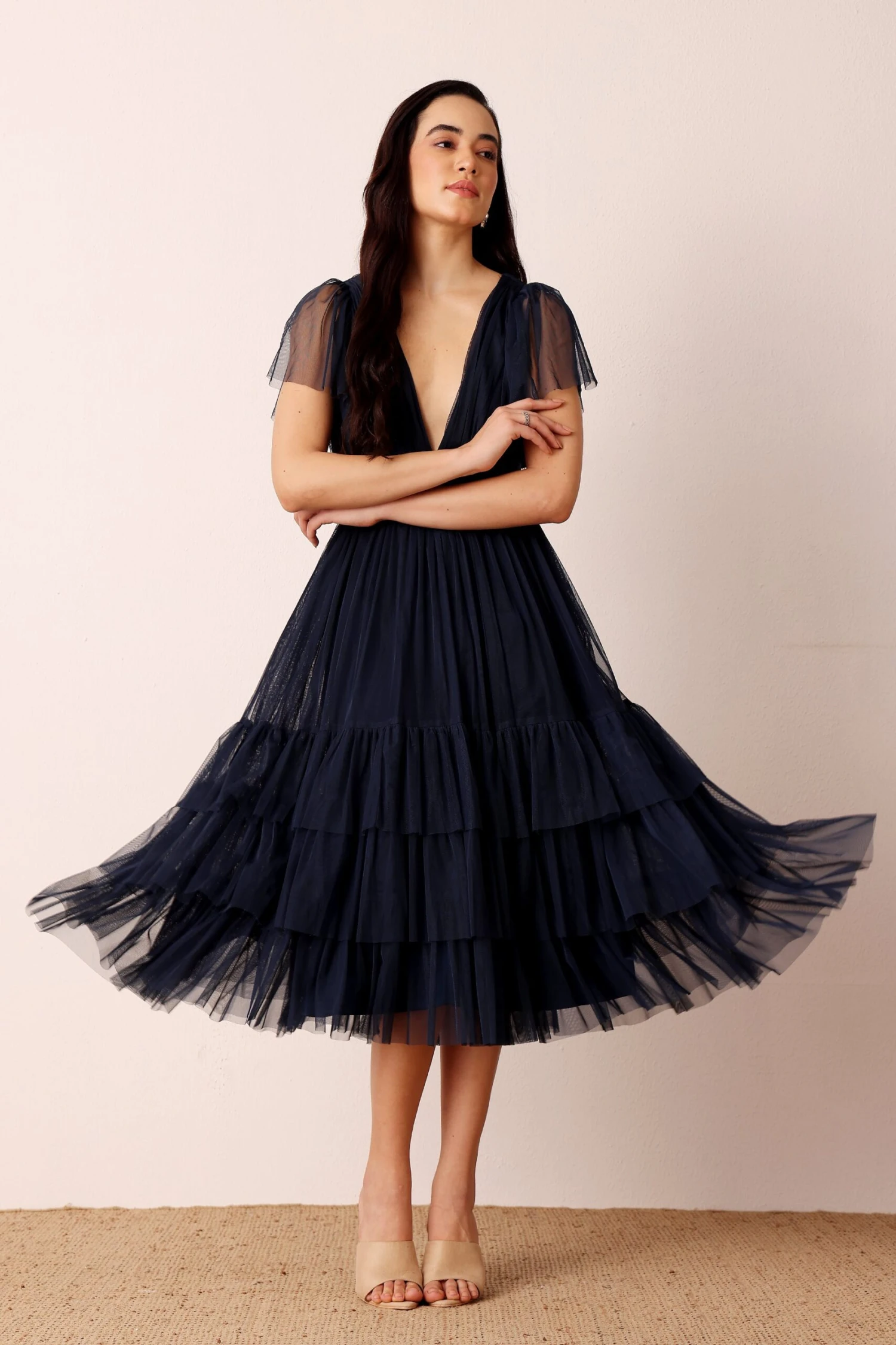 Madison Navy Blue Tulle Bridesmaid Midi Dress 10 Madison Navy Blue Tulle Bridesmaid Midi Dress - Image 10
