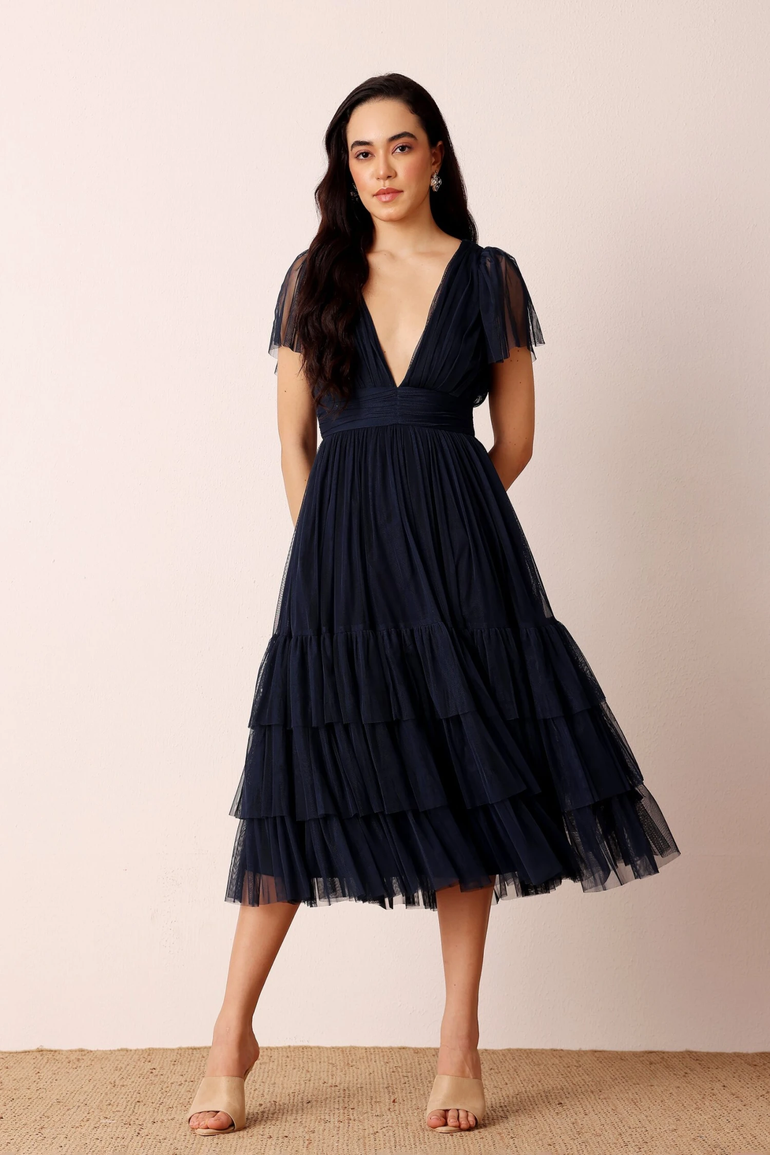 Madison Navy Blue Tulle Bridesmaid Midi Dress 1 Madison Navy Blue Tulle Bridesmaid Midi Dress
