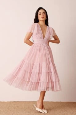 Madison Powder Pink Midi Bridesmaid Dress 10 Madison Powder Pink Midi Bridesmaid Dress -Laceand Beads Madison Midi in Powder Pink 6