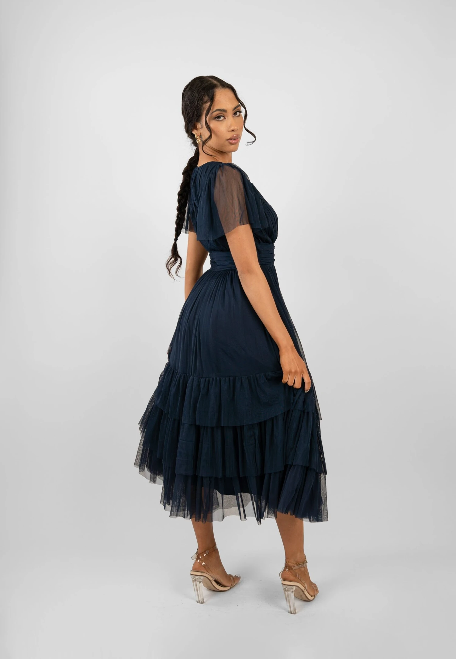 Madison Navy Blue Tulle Bridesmaid Midi Dress 8 Madison Navy Blue Tulle Bridesmaid Midi Dress - Image 8