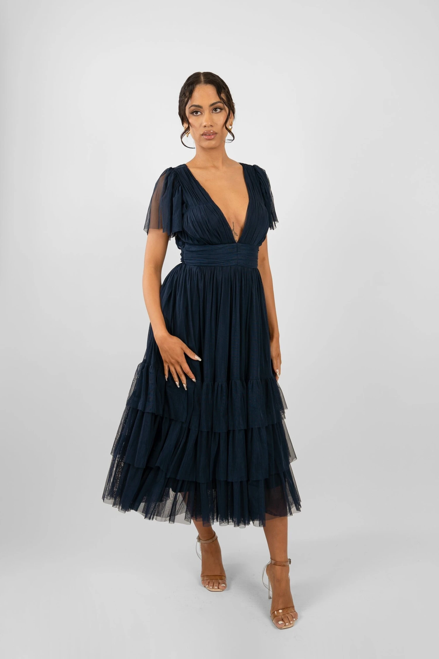 Madison Navy Blue Tulle Bridesmaid Midi Dress 7 Madison Navy Blue Tulle Bridesmaid Midi Dress - Image 7
