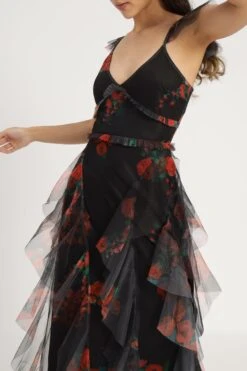 Malin Maxi Dress In Black And Red Floral -Laceand Beads MalinMaxiinBlackandRedFloral 11