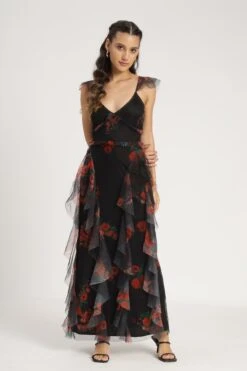 Malin Maxi Dress In Black And Red Floral -Laceand Beads MalinMaxiinBlackandRedFloral 2