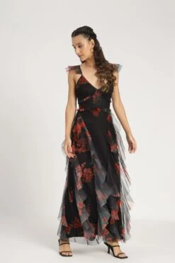 Malin Maxi Dress In Black And Red Floral -Laceand Beads MalinMaxiinBlackandRedFloral 4