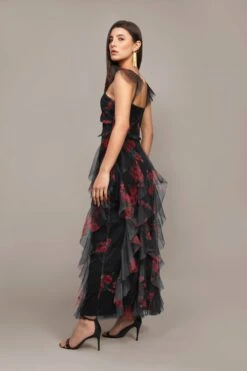 Malin Maxi Dress In Black And Red Floral -Laceand Beads Malin Maxi in Black and Red Floral 1