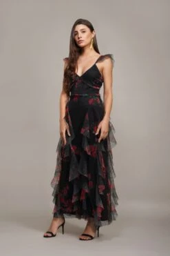 Malin Maxi Dress In Black And Red Floral -Laceand Beads Malin Maxi in Black and Red Floral 3