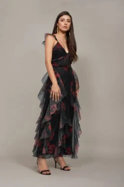 Malin Maxi Dress In Black And Red Floral -Laceand Beads Malin Maxi in Black and Red Floral 4