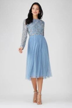 Mandarin Embellished Midi Dress In Powder Blue -Laceand Beads Mandarin Midi Blue 3 151575fb f31b 4f83 be38 331c11f45005