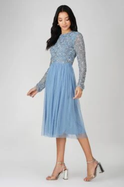 Mandarin Embellished Midi Dress In Powder Blue -Laceand Beads Mandarin Midi Blue 4 d16341fb ad96 4f16 8560 35dc9639839c
