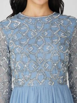 Mandarin Embellished Midi Dress In Powder Blue -Laceand Beads Mandarin Midi Blue 5