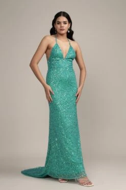 Silvana Embellished Maxi Dress In Teal