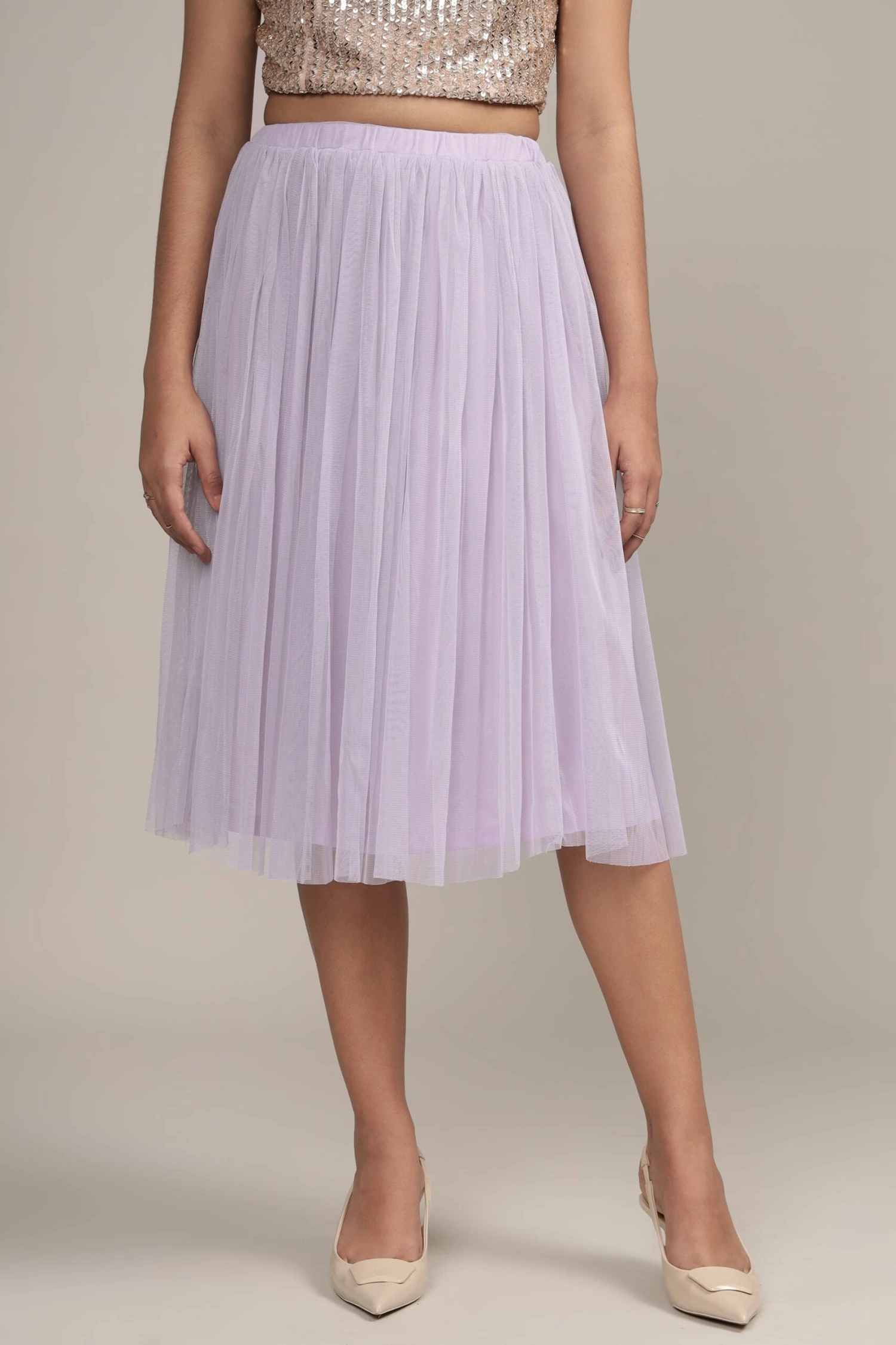 Merlin Lilac Tulle Midi Skirt 2 Merlin Lilac Tulle Midi Skirt - Image 2