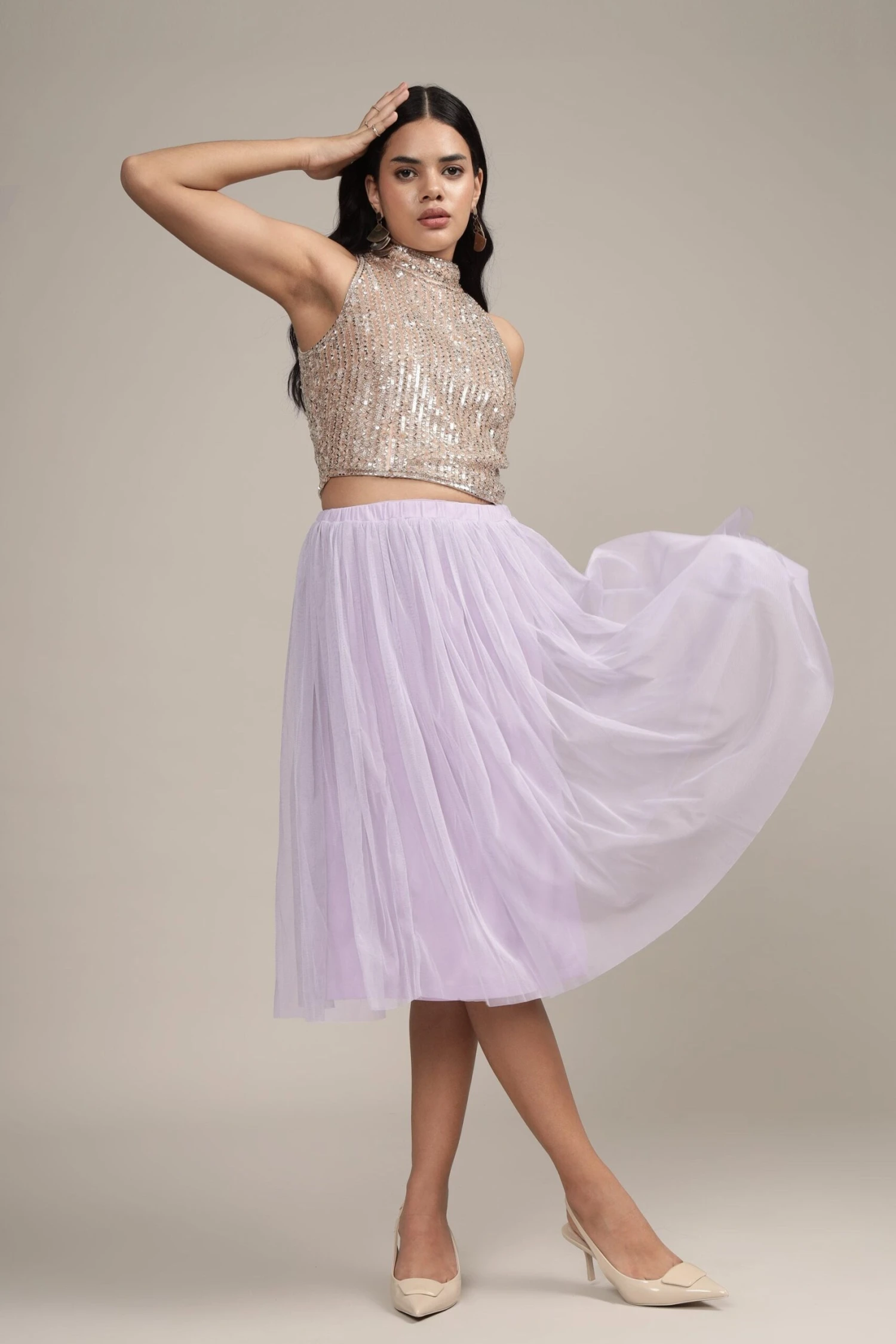 Merlin Lilac Tulle Midi Skirt 3 Merlin Lilac Tulle Midi Skirt - Image 3