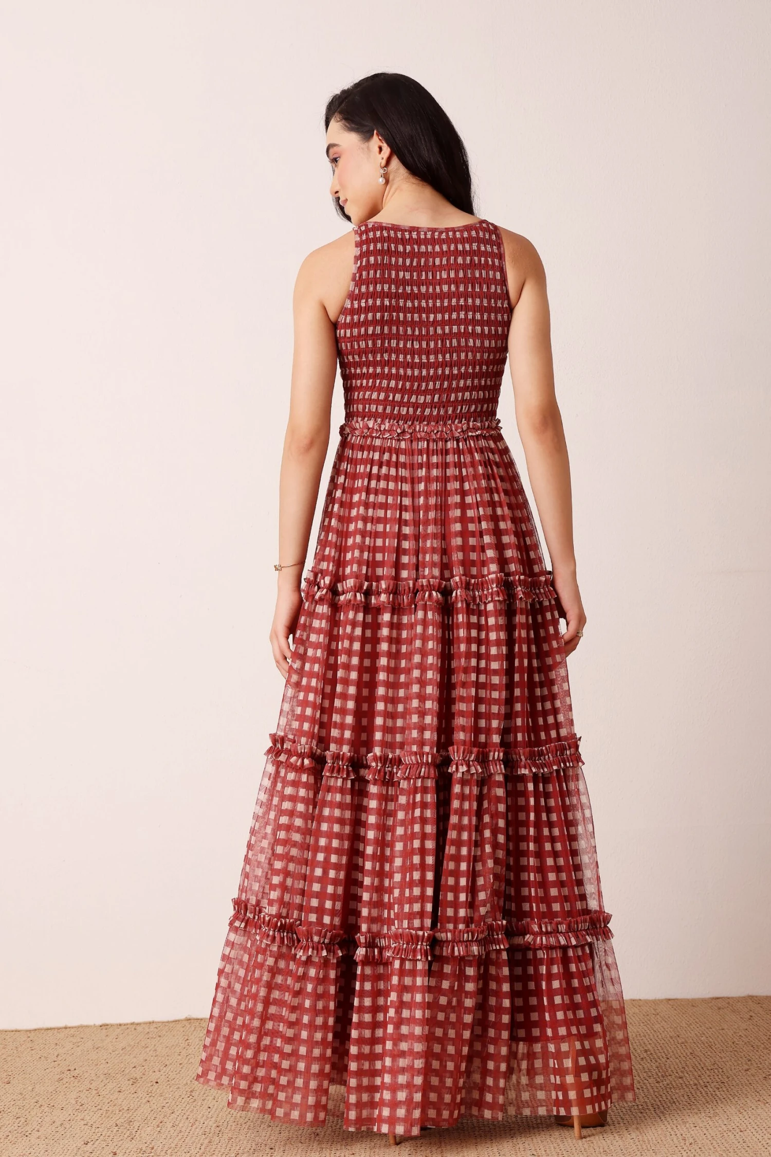 Mhairi Maxi Dress In Burgundy Plaid 3 Mhairi Maxi Dress In Burgundy Plaid - Image 3