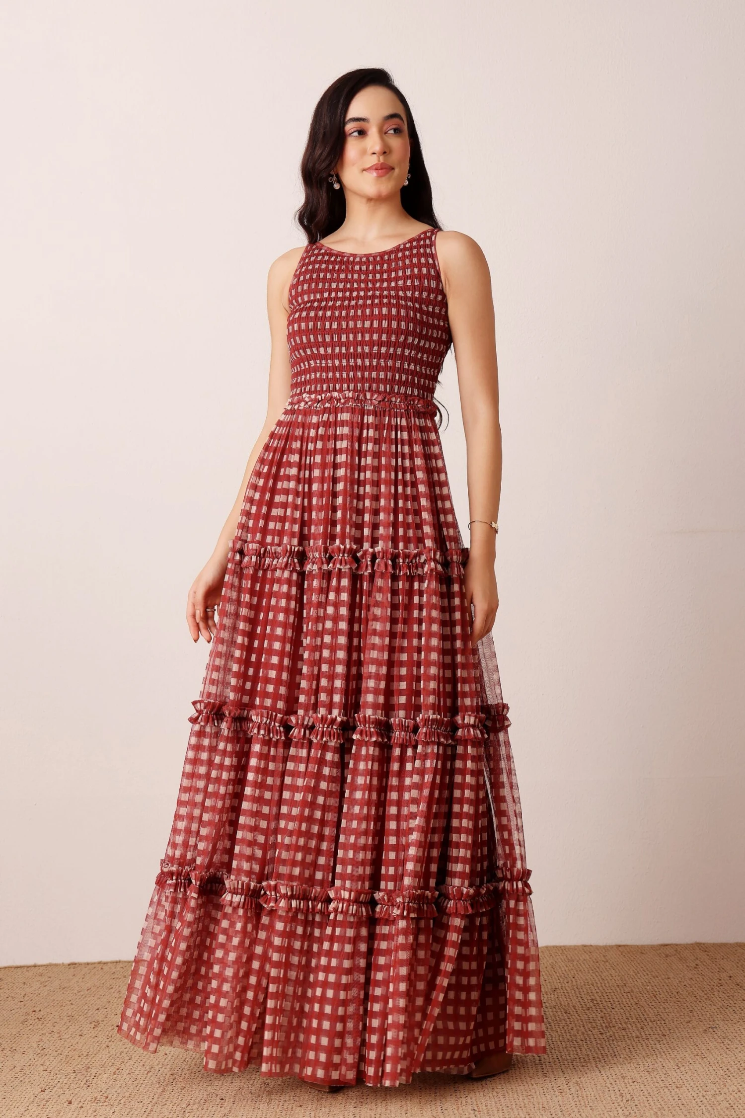 Mhairi Maxi Dress In Burgundy Plaid 1 Mhairi Maxi Dress In Burgundy Plaid