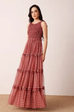 Mhairi Maxi Dress In Burgundy Plaid 12 Mhairi Maxi Dress In Burgundy Plaid -Laceand Beads MhairiPlaidBurgundyMaxi 5