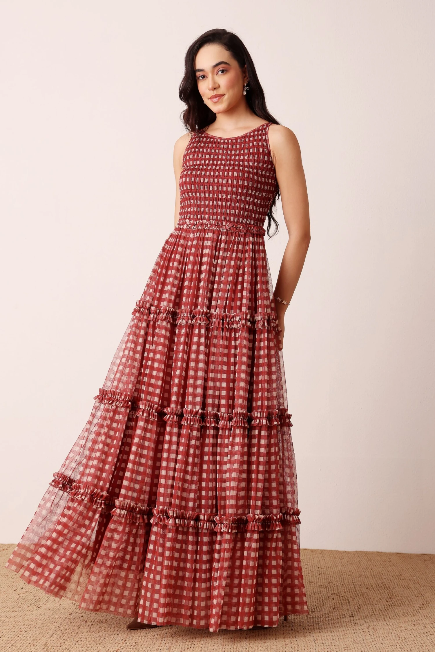 Mhairi Maxi Dress In Burgundy Plaid 2 Mhairi Maxi Dress In Burgundy Plaid - Image 2