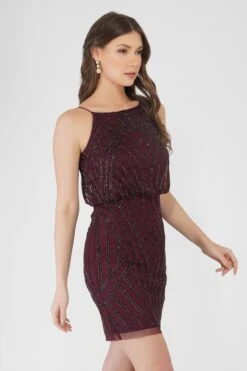 Mina Embellished Mini Dress In Burgundy 8 Mina Embellished Mini Dress In Burgundy -Laceand Beads Mina Dress 5