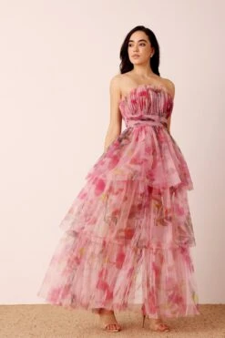 Natalia Tulle Maxi Dress In Vivid Pink Purple Floral -Laceand Beads Natalia Maxi in Vivid Purple Floral 7