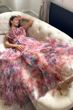 Natalia Tulle Maxi Dress In Mixed Floral