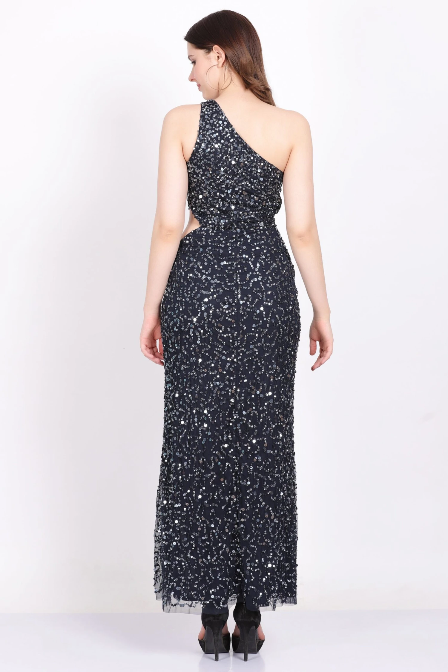 Naeve One Shoulder Sequin Dress In Navy Blue 5 Naeve One Shoulder Sequin Dress In Navy Blue - Image 5