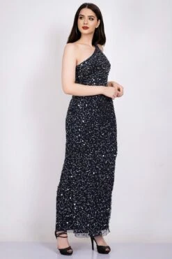 Naeve One Shoulder Sequin Dress In Navy Blue 9 Naeve One Shoulder Sequin Dress In Navy Blue -Laceand Beads NawishNavy NaeveMaxiDress 1