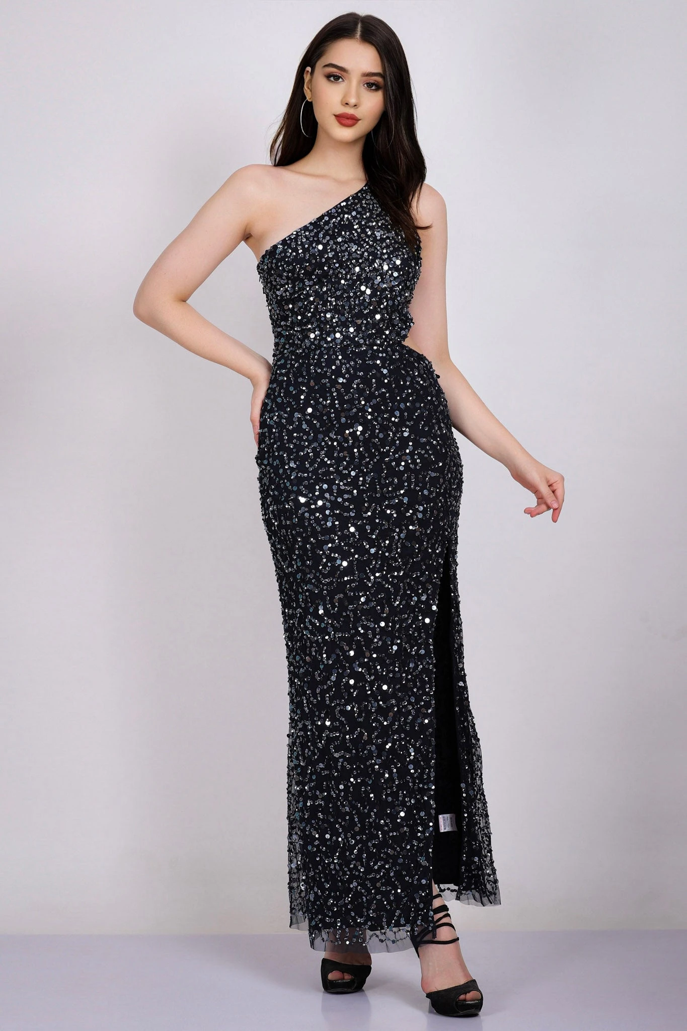 Naeve One Shoulder Sequin Dress In Navy Blue 1 Naeve One Shoulder Sequin Dress In Navy Blue
