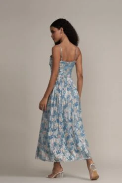 Nelex Metallic Printed Midi Dress In Blue -Laceand Beads Nelex Metallic Printed Midi Dress in Blue 4