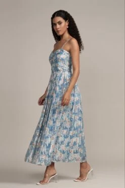 Nelex Metallic Printed Midi Dress In Blue -Laceand Beads Nelex Metallic Printed Midi Dress in Blue 5