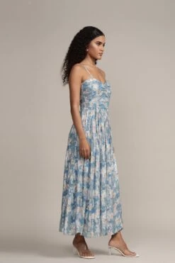 Nelex Metallic Printed Midi Dress In Blue -Laceand Beads Nelex Metallic Printed Midi Dress in Blue 6