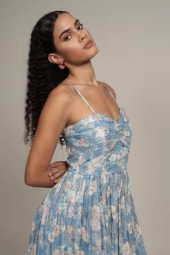 Nelex Metallic Printed Midi Dress In Blue -Laceand Beads Nelex Metallic Printed Midi Dress in Blue 8