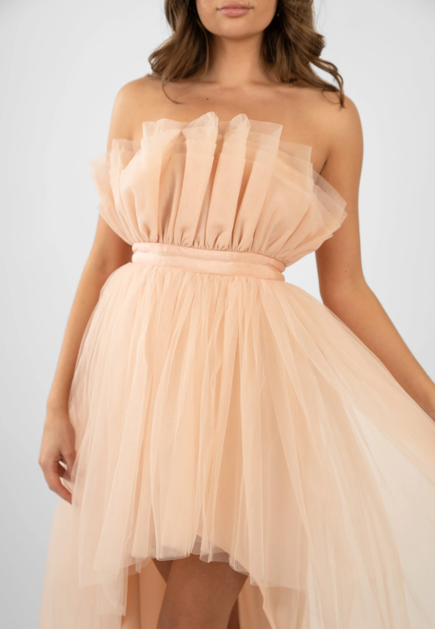 Nidha High Low Tulle Dress In Nude 3 Nidha High Low Tulle Dress In Nude - Image 3