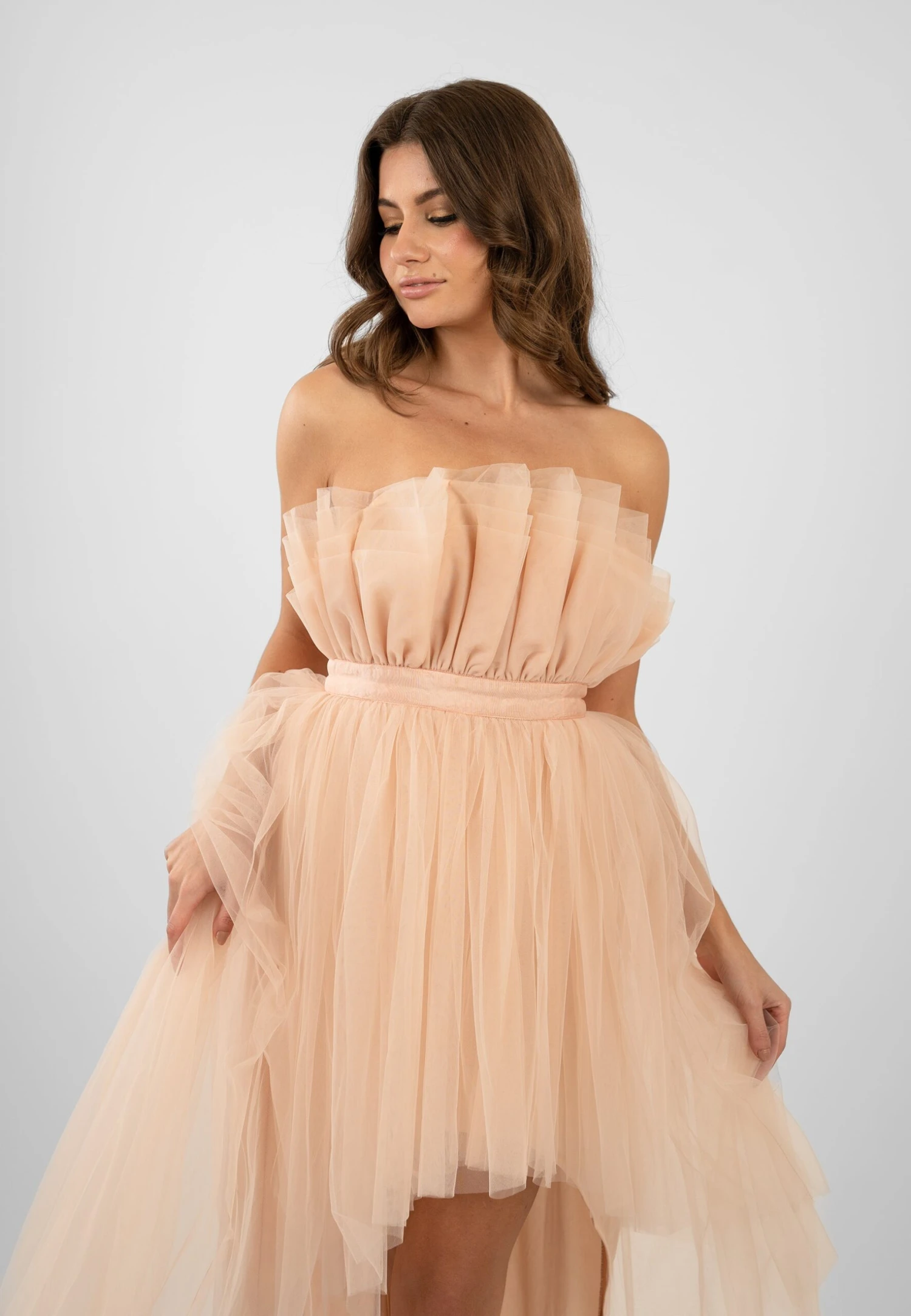Nidha High Low Tulle Dress In Nude 8 Nidha High Low Tulle Dress In Nude - Image 8