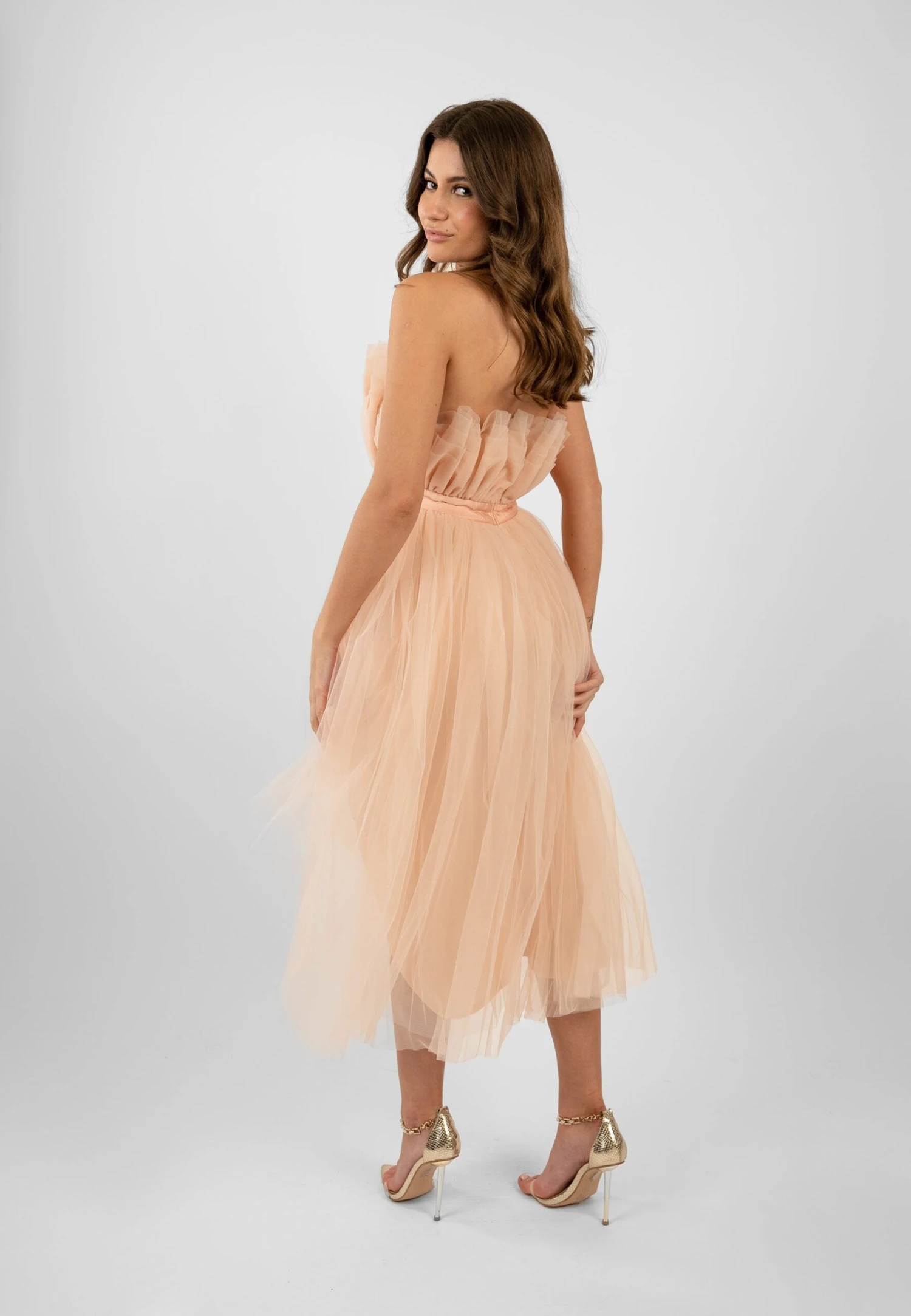 Nidha High Low Tulle Dress In Nude 6 Nidha High Low Tulle Dress In Nude - Image 6