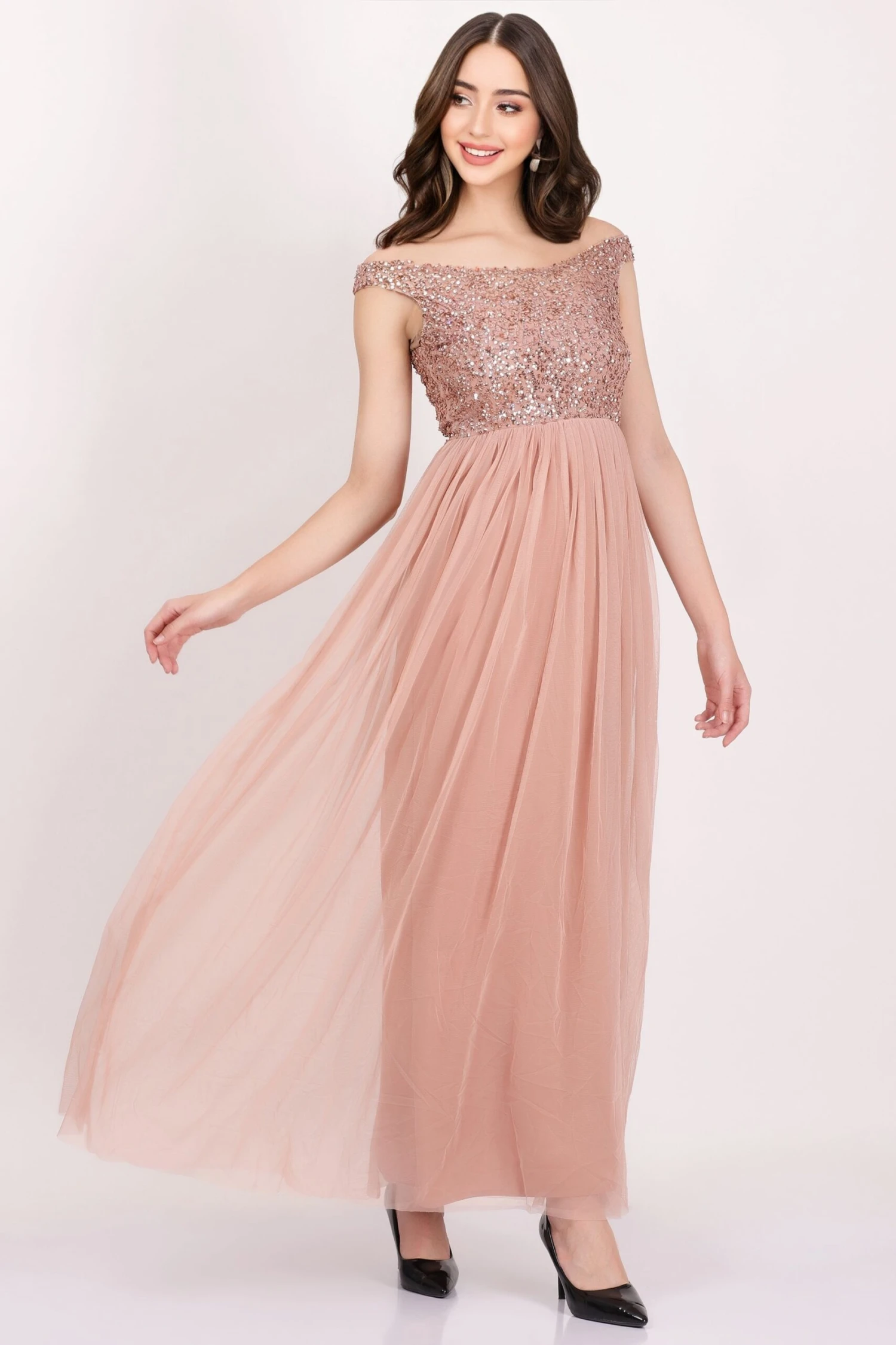 Nina Taupe Embellished Bridesmaid Maxi Dress 1 Nina Taupe Embellished Bridesmaid Maxi Dress