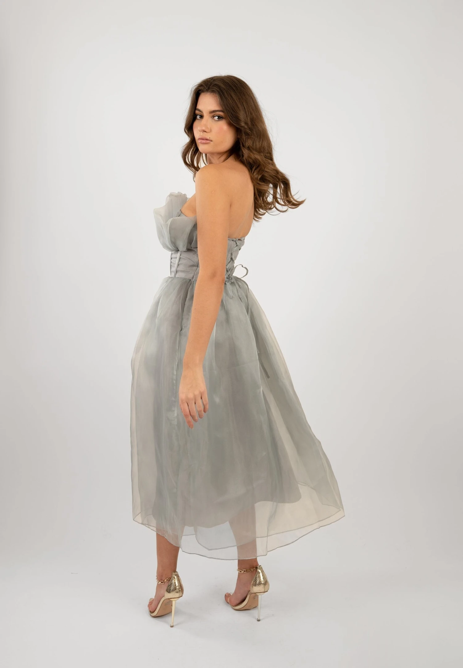 Noah Organza Midi Dress In Grey 2 Noah Organza Midi Dress In Grey - Image 2