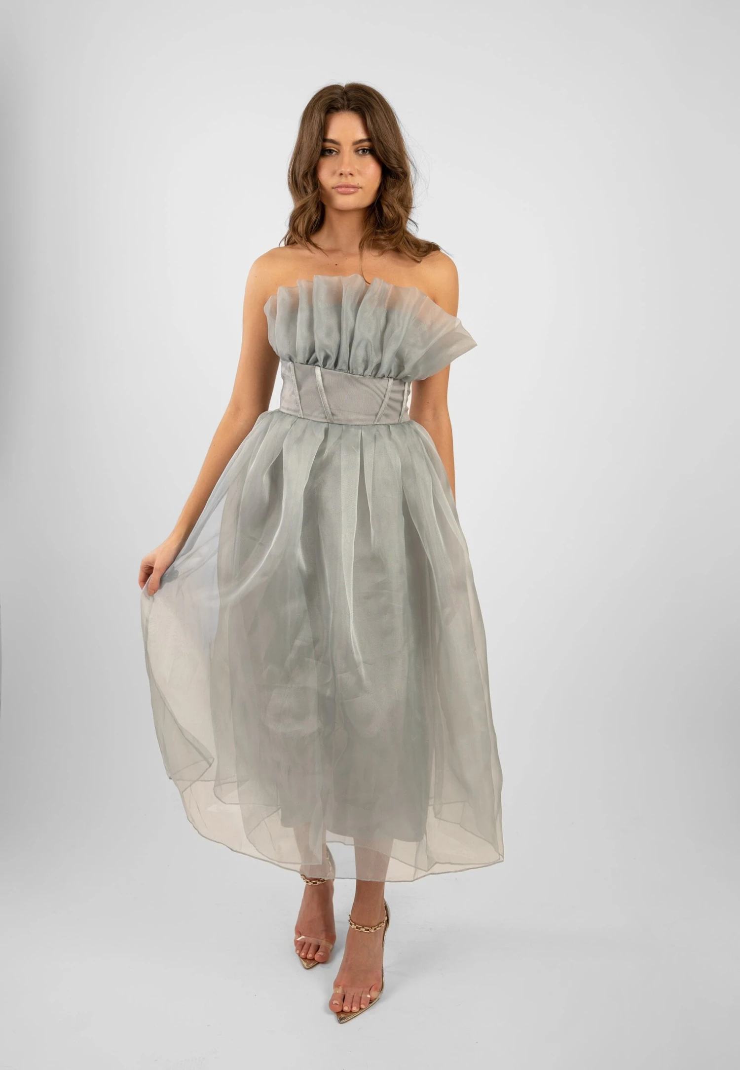 Noah Organza Midi Dress In Grey 3 Noah Organza Midi Dress In Grey - Image 3