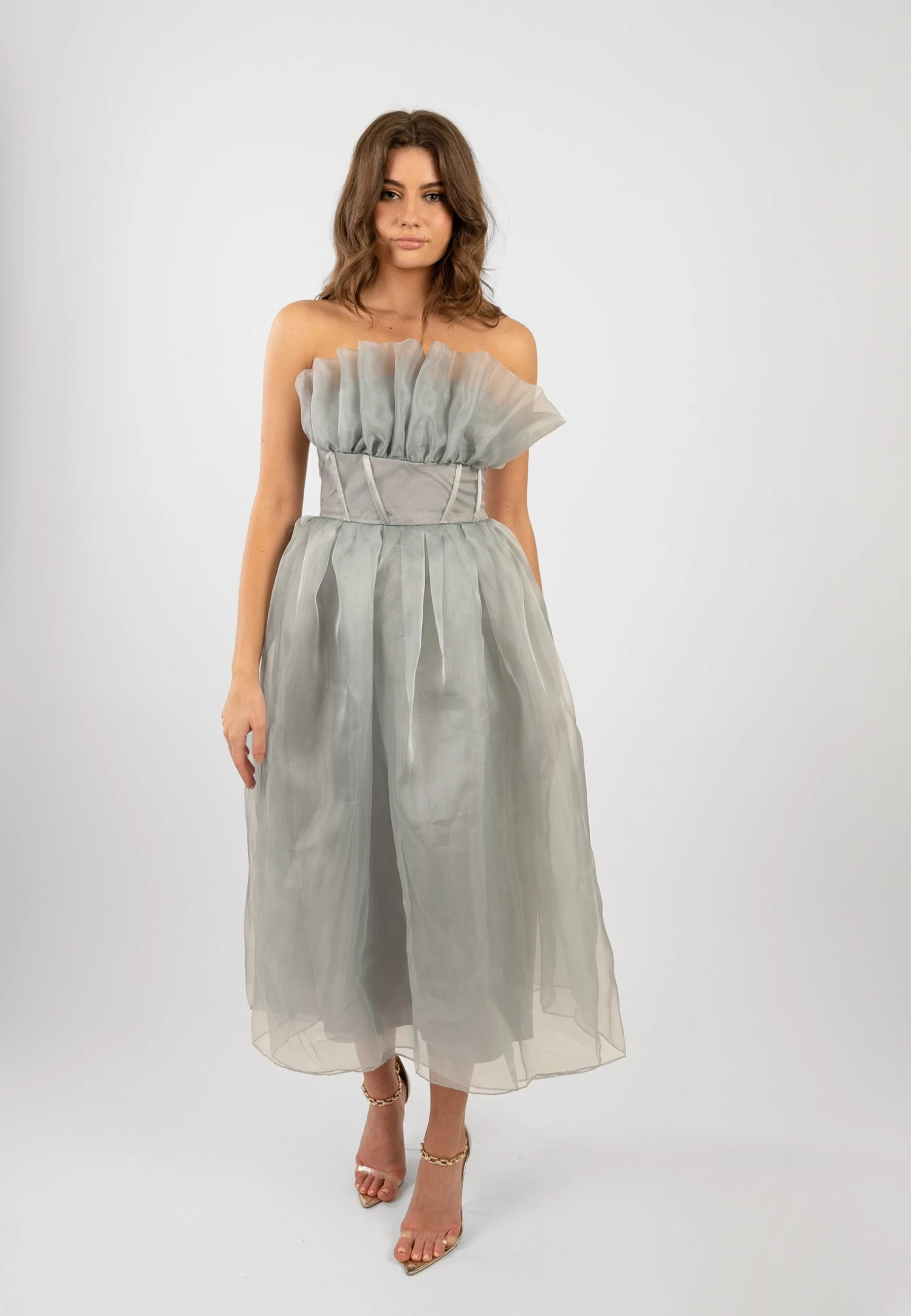 Noah Organza Midi Dress In Grey 9 Noah Organza Midi Dress In Grey - Image 9