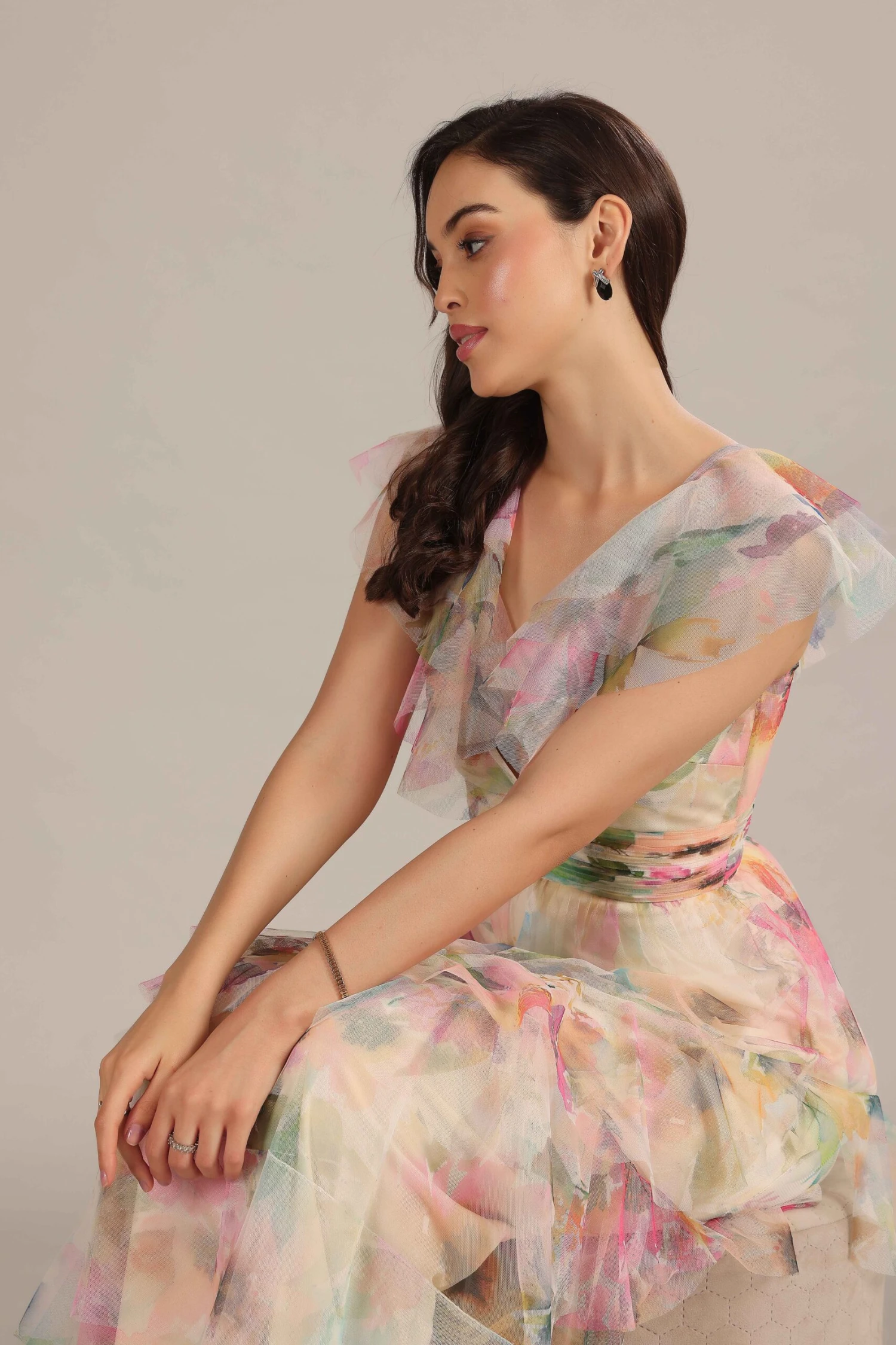 Olympia Maxi Dress In Cream Pink Floral 2 Olympia Maxi Dress In Cream Pink Floral - Image 2