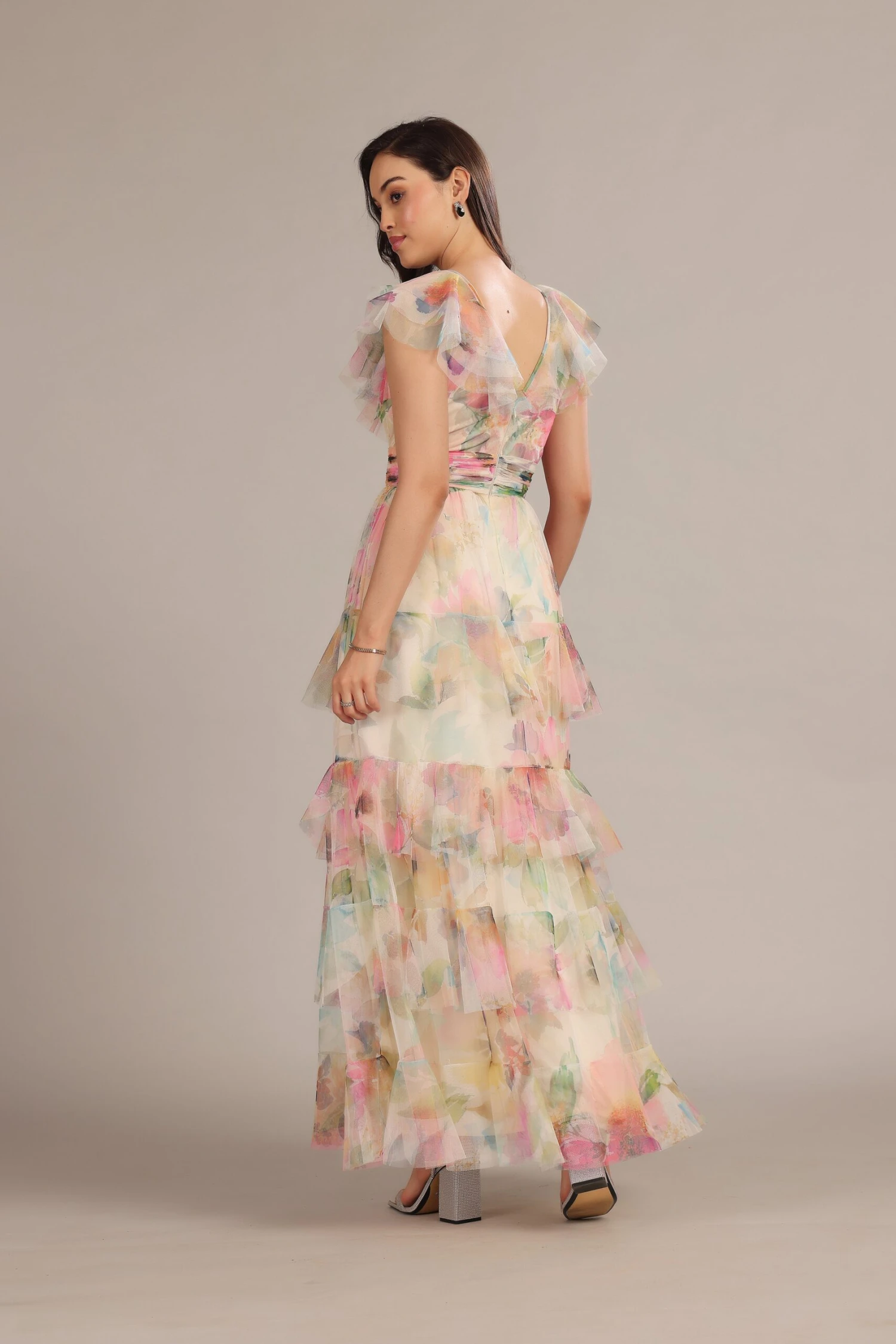 Olympia Maxi Dress In Cream Pink Floral 6 Olympia Maxi Dress In Cream Pink Floral - Image 6