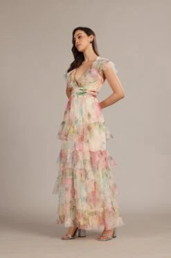 Olympia Maxi Dress In Cream Pink Floral 9 Olympia Maxi Dress In Cream Pink Floral -Laceand Beads Olympia Maxi in Cream Floral 3