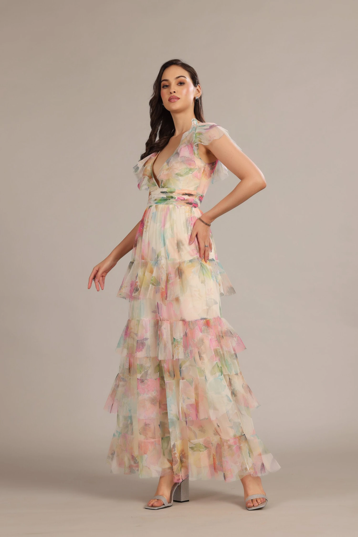 Olympia Maxi Dress In Cream Pink Floral 5 Olympia Maxi Dress In Cream Pink Floral - Image 5