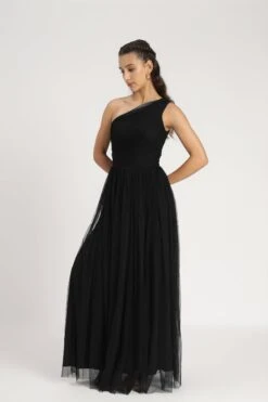 One Shoulder Maxi Dress In Black -Laceand Beads One Shoulder Maxi in Black 5