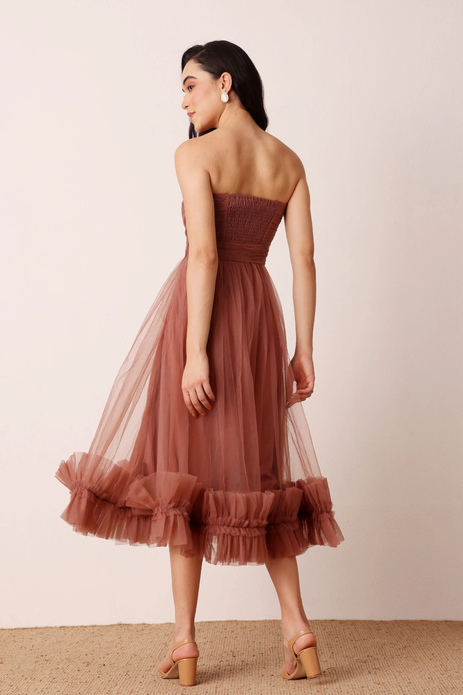 Orion Midi Dress In Rose Brown 3 Orion Midi Dress In Rose Brown - Image 3