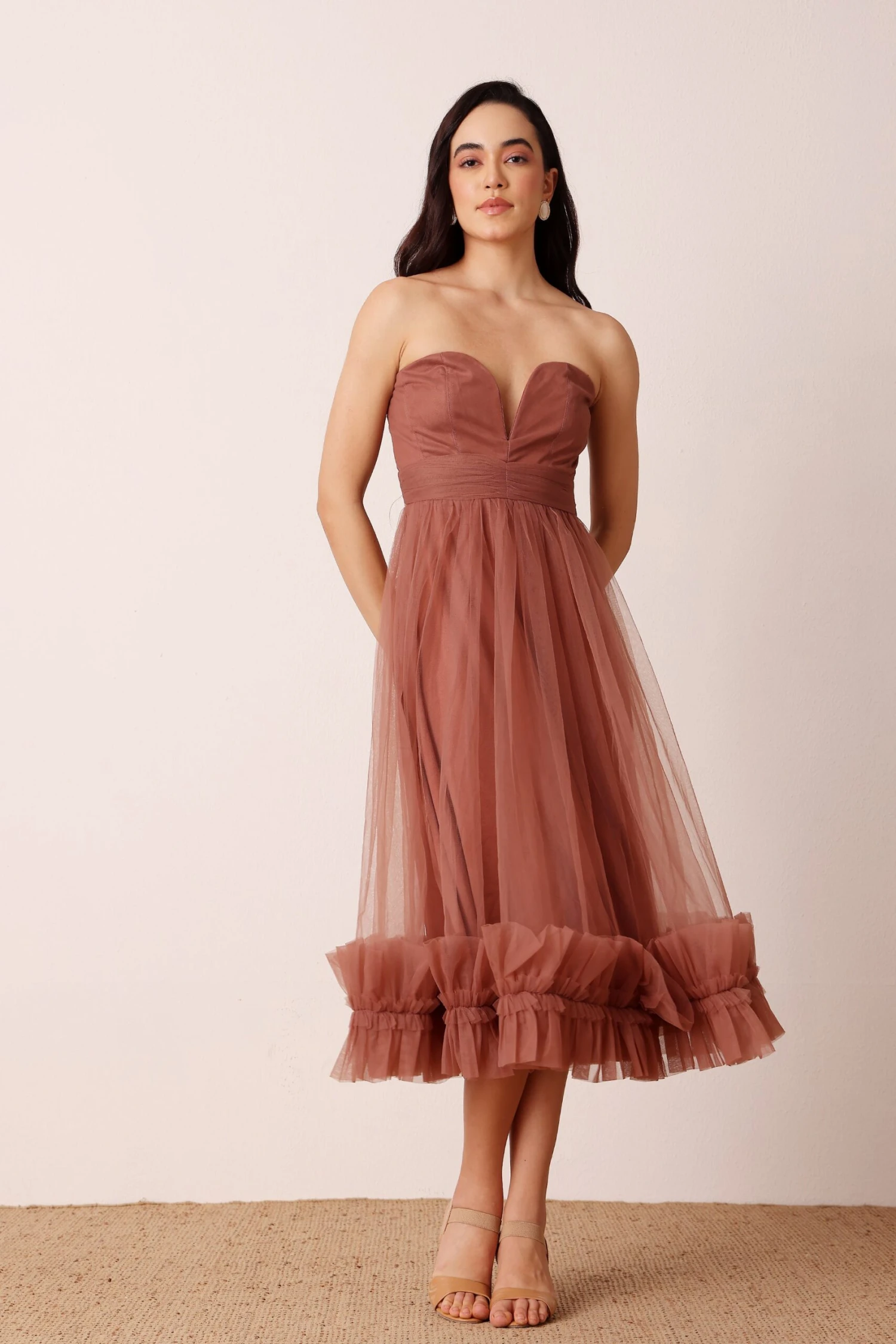 Orion Midi Dress In Rose Brown 2 Orion Midi Dress In Rose Brown - Image 2