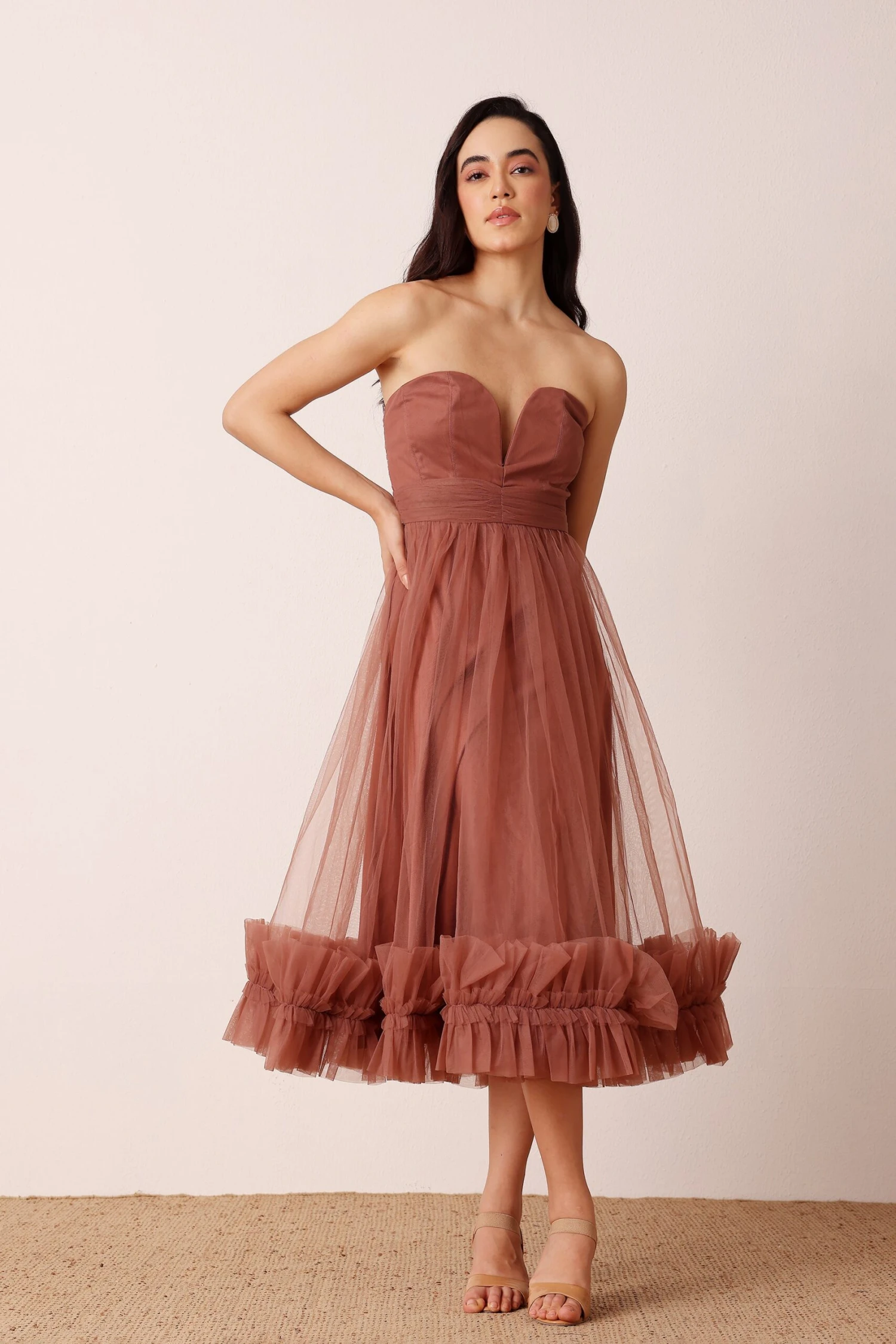 Orion Midi Dress In Rose Brown 1 Orion Midi Dress In Rose Brown