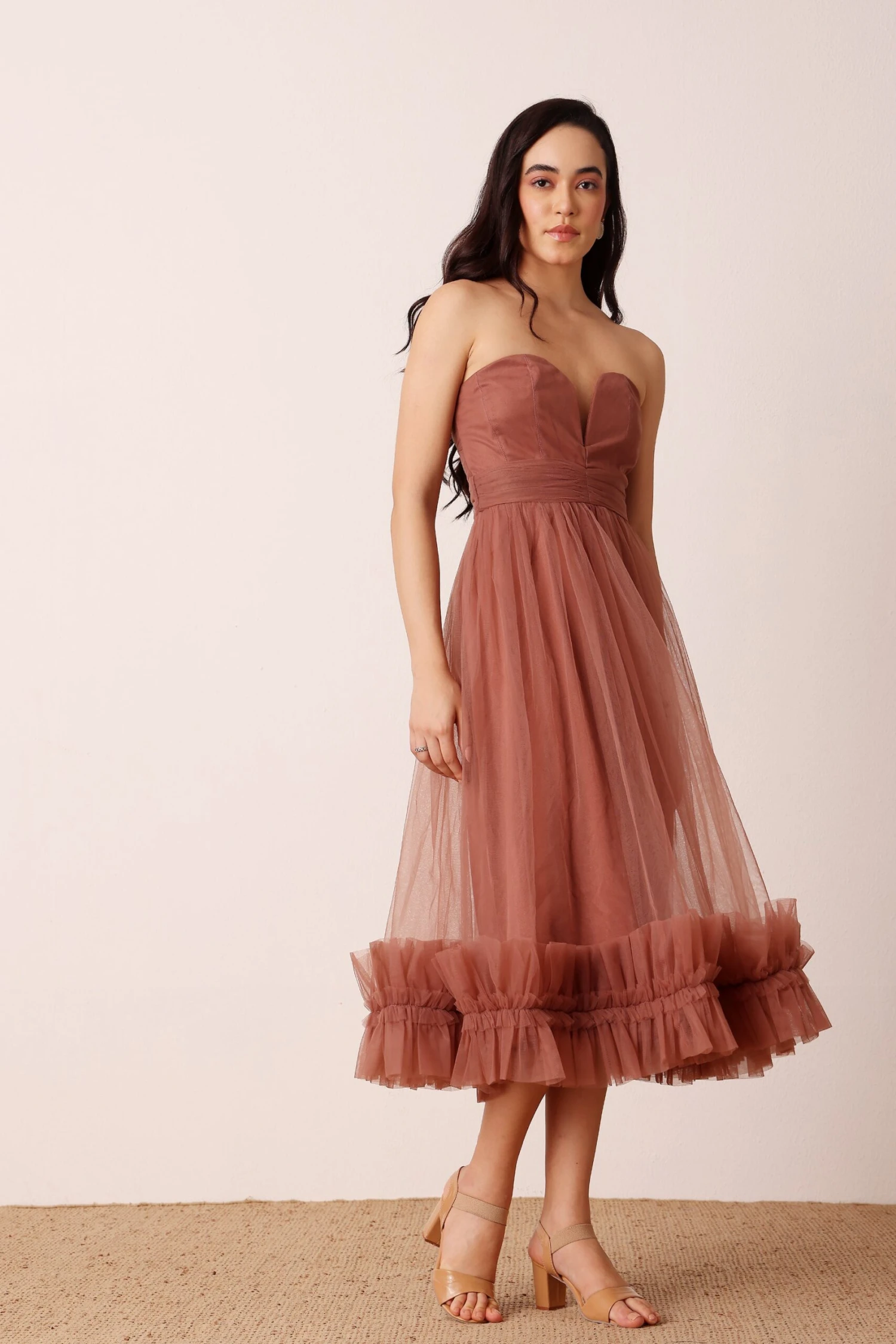 Orion Midi Dress In Rose Brown 4 Orion Midi Dress In Rose Brown - Image 4
