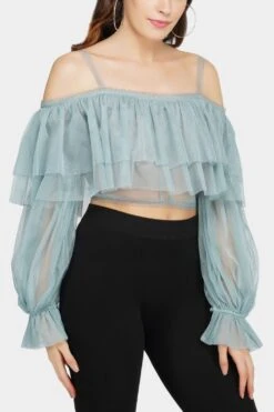 Perch Tulle Top In Teal
