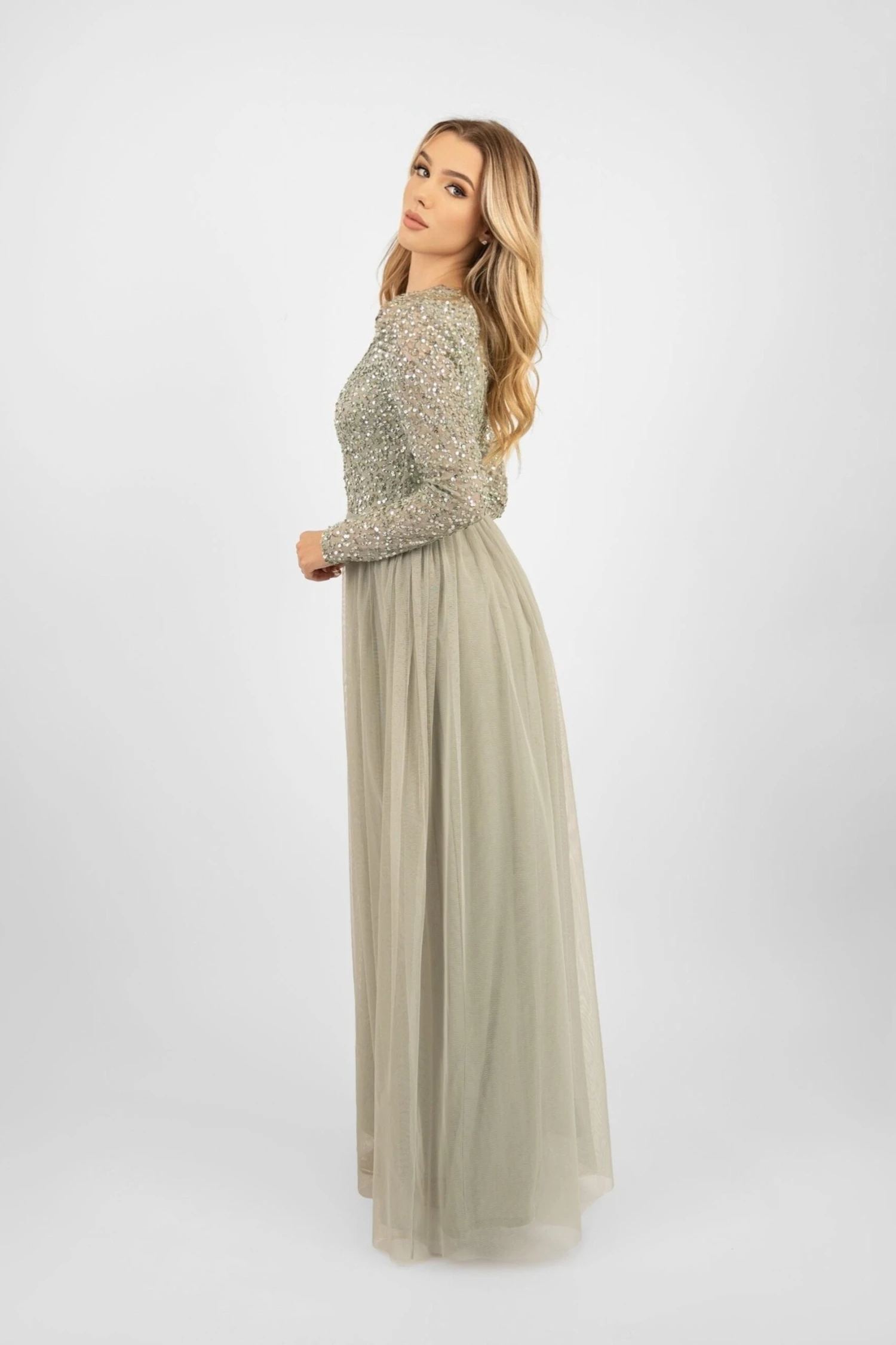 Belle Sage Green Long Sleeve Bridesmaid Dress 4 Belle Sage Green Long Sleeve Bridesmaid Dress - Image 4