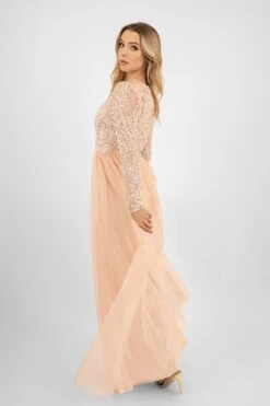 Belle Blush Pink Long Sleeve Bridesmaid Dress 15 Belle Blush Pink Long Sleeve Bridesmaid Dress -Laceand Beads PicassoBelle 1 Copy